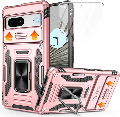 Vista 17 de para Pixel 7 Funda con protector de pantalla HD, a prueba de golpes para Google Pixel 7 Funda de teléfono con soporte magnético de anillo de 360°