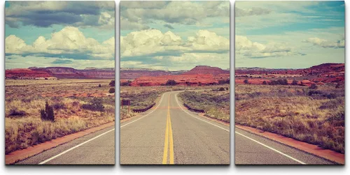 Vista 42 de wall26 Lienzo enmarcado para pared, juego de arte rojo, verde y amarillo, bosque de montaña otoñal, naturaleza, desierto, fotografía, realismo