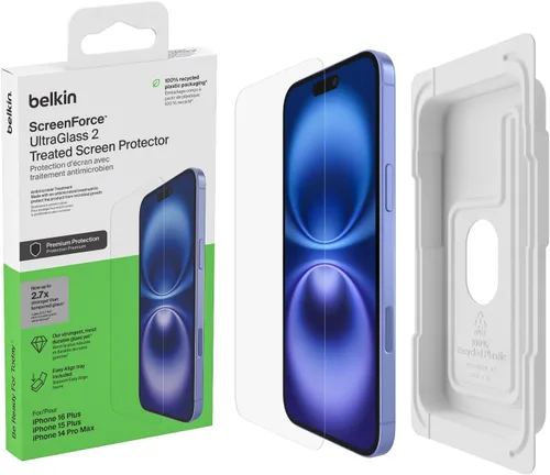 Vista 11 de Belkin ScreenForce InvisiGlass - Protector de pantalla de privacidad para iPhone 16 Plus, protección contra impactos resistente a los arañazos