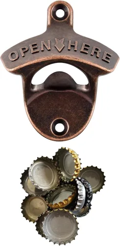 Vista 12 de Abridor magnético de tapas de botellas, abridor de cerveza montado en la pared con tapa magnética, color plateado antiguo