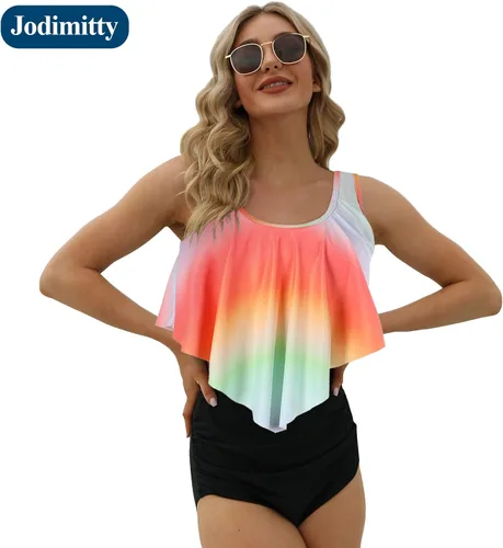 Vista 6 de Jodimitty Trajes de baño para mujer, tankini para traje de baño de cintura alta dividida