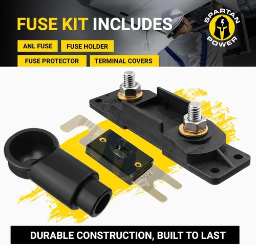 Vista 3 de Kit de fusibles y portafusibles Spartan Power 80 Amp ANL de color negro