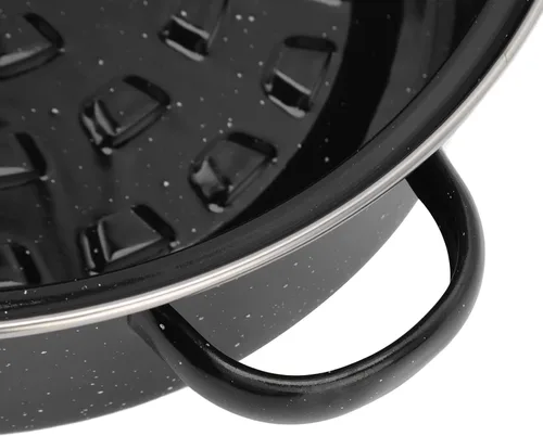 Vista 5 de Sartén para asar con acabado moteado negro, antiadherente, para el hogar, sartén asada con tapa para batatas asadas, castañas, material esmaltado