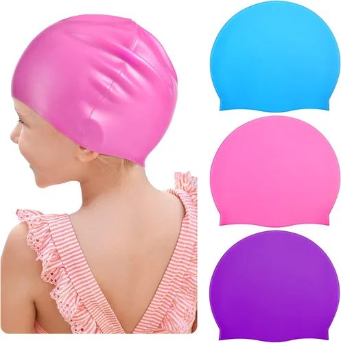 Vista 8 de Zhanmai 3 Pieces Kids Swim Caps for Long Hair Silicone Swimming Cap for Girls Boys Kids Teens with Long Curly Hair Braids Dreadlocks Large