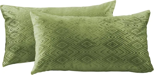 Vista 5 de Home Soft Things Ikat - Fundas de almohada de terciopelo de 2 piezas, 14 x 26 pulgadas, aguacate, funda de almohada decorativa lumbar sólida