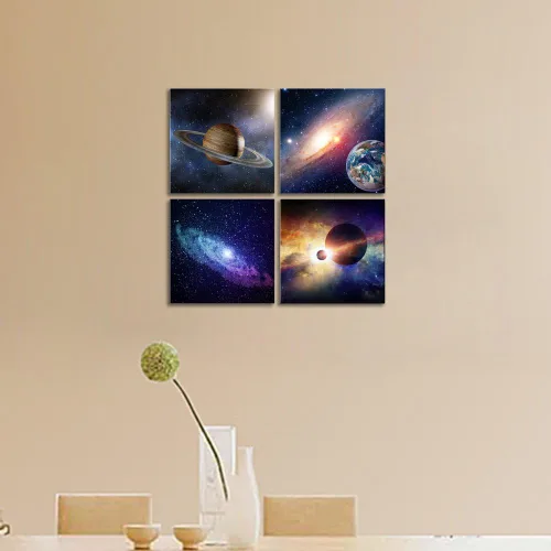 Vista 2 de Wieco Art Lienzo Giclée para pared, imágenes espaciales para dormitorio, decoración del hogar, poder mágico universal, moderno, 4 paneles