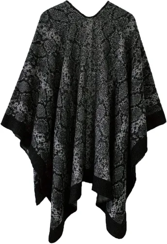 Vista 2 de Chal estilo poncho con frente abierto con patrón vintage capa para mujer