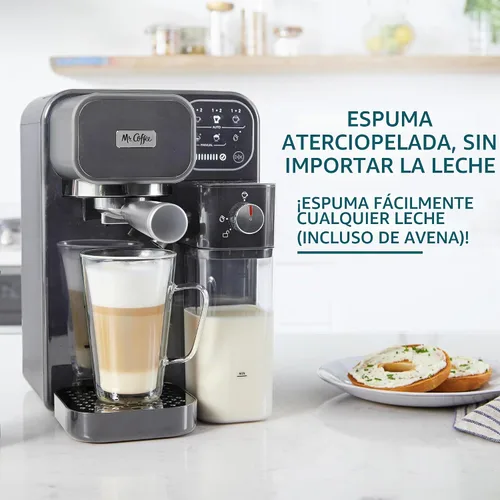 Vista 3 de Mr. Coffee Prima Latte Luxe, café expreso individual/doble, capuchino, máquina de café con leche con espumador optimizado y práctico panel