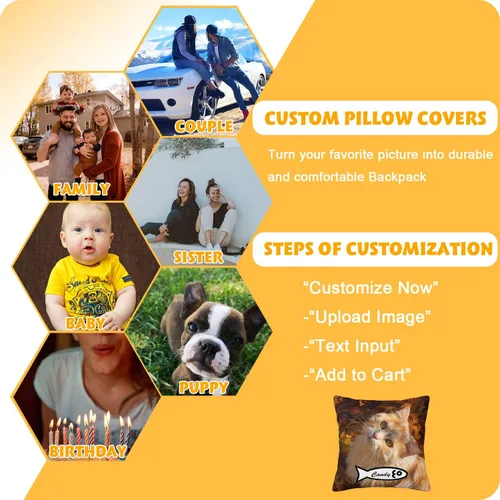 Vista 2 de Almohadas personalizadas con imagen, fundas de almohada personalizadas, añade tu propio diseño, fundas de almohada con texto, fundas de almohada Gato
