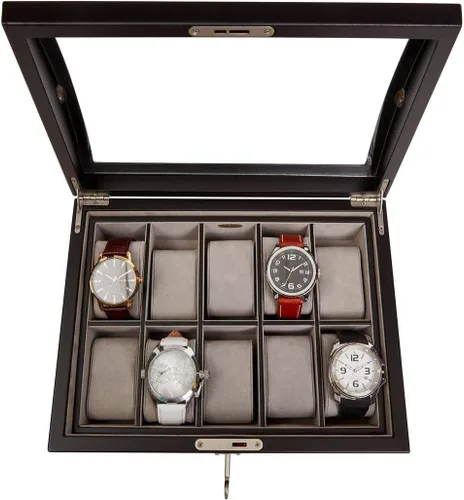 Vista 5 de Mele Co Royce - Caja de madera con tapa de cristal de bloqueo personalizada para relojes y accesorios