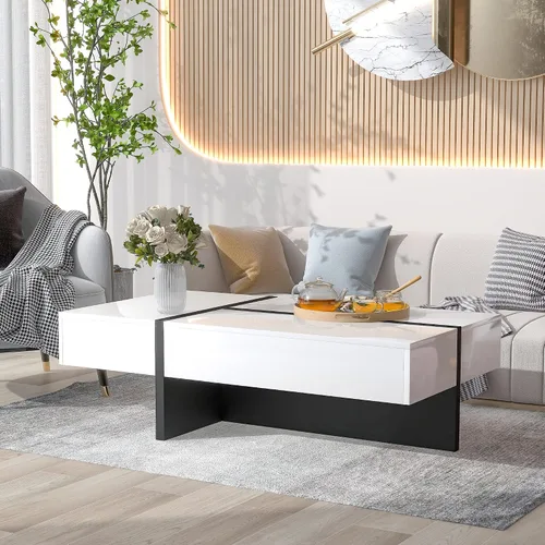 Vista 10 de Quarte Mesa de centro de estilo moderno de 2 niveles con iluminación LED de 16 colores, mesa de cóctel con control remoto y gran lugar