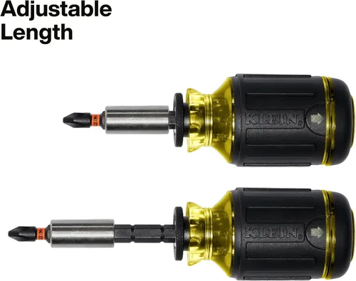 Vista 3 de Klein Tools 32308 Destornillador de Stubby Multi-bit, Herramienta magnética ajustable con 8 en 1 de impacto con Phillips, ranurado, cuadrado