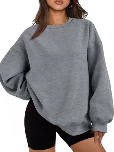 Vista 6 de EFAN Sudaderas de gran tamaño para mujer, cuello redondo, casuales, para Albaricoque