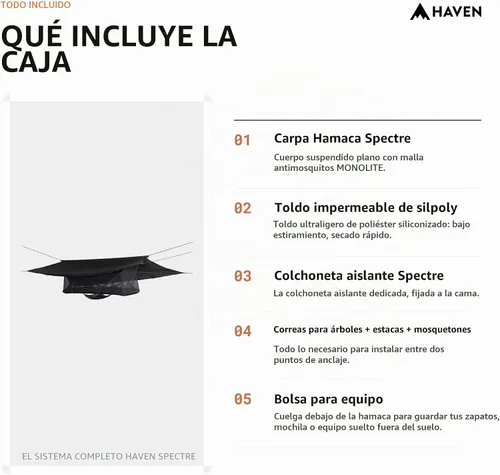 Vista 8 de Haven Tents Hamaca Tienda Plana - Hamaca Impermeable para Acampar con Mosquitera, Almohadilla Aislante y Toldo Impermeable - Haven Tent, Haven XL