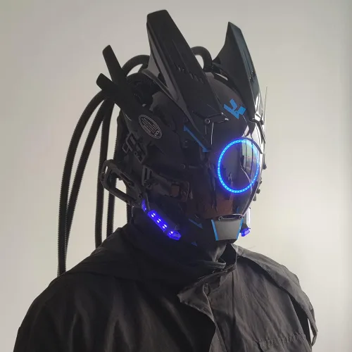 Vista 5 de KYEDAY Máscara punk cosplay para hombres, luz redonda con trenzas máscara Cosplay Halloween Fit fiesta festival música accesorios