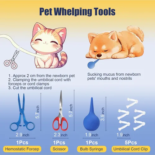 Vista 6 de REDDOUDOU Kit de parto de cachorro gatito, kit de parto con biberón de alimentación, estetoscopio, tijeras, abrazaderas de cable, aspirador, etc.