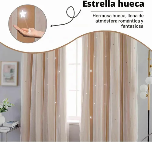 Vista 6 de Anytime - Cortinas para dormitorio de niñas con estrella hueca, cortinas opacas para habitación de niños, cortinas largas para oscurecer