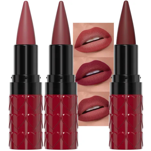 Vista 32 de evpct Combo de delineador de labios metálico rosa brillante y lápiz labial, lápiz labial con punta de cono para mujer, de larga duración