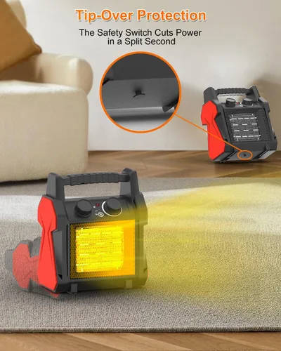 Vista 4 de AgiiMan Calentador para exteriores con protección contra sobrecalentamiento y vuelco, calentador eléctrico portátil de 1500 W con 3 modos