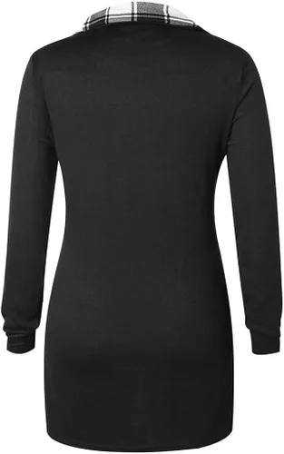 Vista 3 de FORUU - Sudadera para mujer, blusa de retazos a cuadros con cuello redondo y botones