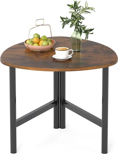 Vista 12 de Giantex Mesa auxiliar triangular, mesa auxiliar de madera con parte superior de mármol sintético y patas de metal, mesas decorativas para sofá, mesa