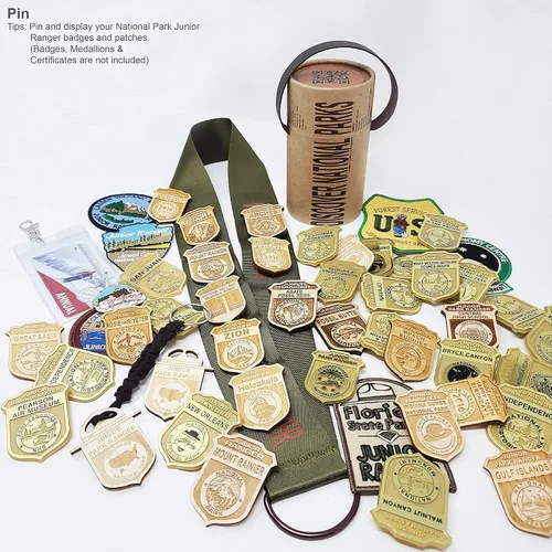 Vista 6 de National Park Junior Ranger - Cordón de exhibición con tubo de almacenamiento, organizador de aventura para insignias, alfileres y parches, diseñado