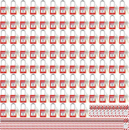 Vista 11 de SAFBY 50 cerraduras de bloqueo con llave con 50 etiquetas de bloqueo, candados seguros Loto para estaciones y dispositivos de bloqueo (1-50 negro)