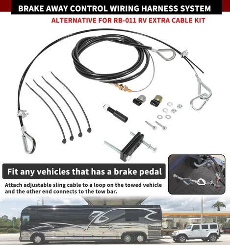 Vista 2 de Sistemas de freno para remolque plano de RV, kit de arnés de cable extra de Ready Break conectado con el pedal de freno, funciona entre autos