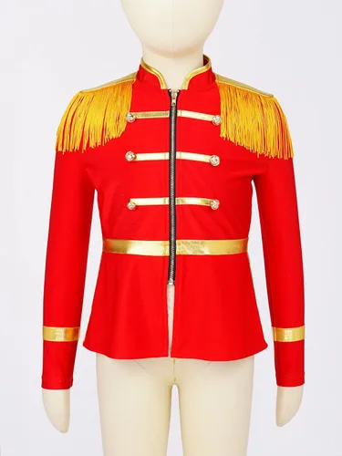 Vista 4 de JEEYJOO Chaqueta unisex de manga larga con cremallera frontal con borlas y banda de marcha uniforme de Majorette