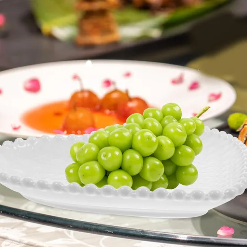 Vista 8 de Hemoton Plato de cerámica en forma de corazón de 7 pulgadas, plato de postre blanco para aperitivos, frutas, ensaladas, microondas y lavavajillas
