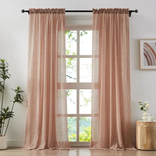 Vista 16 de Anpark - Cortinas traslúcidas de terracota de 96 pulgadas de largo para dormitorio y sala de estar, elegantes cortinas de lino de algodón