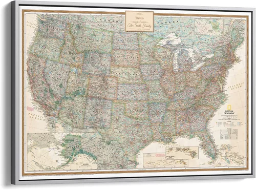 Vista 8 de Póster de lienzo enrollado personalizado con mapa de EE.UU. como arte de pared con chinchetas – Mapa ejecutivo grande de 24" x 36" de EE.UU.