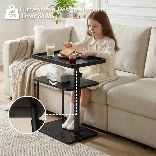 Vista 5 de Faesun Mesa auxiliar de mesa C de altura ajustable, bandeja giratoria de 360° para espacios pequeños, mesita de noche pequeña para sala de estar