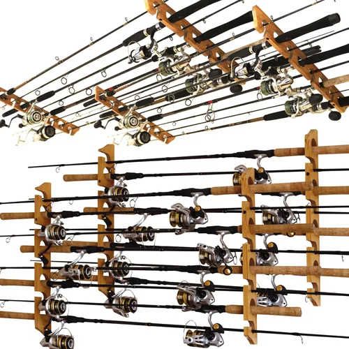 Vista 10 de Rush Creek Creations 8 Fishing Rod Wall or Ceiling Storage Rack, Vertical or Horizontal Holder for Garage, 8 Rod and Reel Combo Capacity