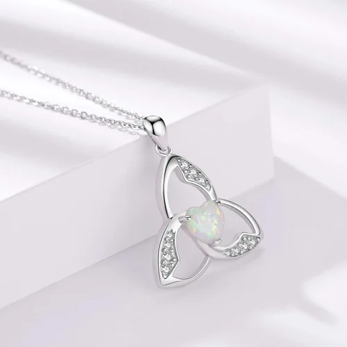 Vista 2 de JUSTKIDSTOY Collar celta de plata de ley 925 con nudo celta de la Trinidad de ópalo collar con colgante de ópalo de buena suerte regalos irlandeses