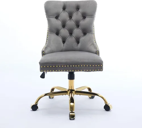 Vista 8 de SSLine Elegante silla de escritorio de terciopelo para niñas y mujeres, silla giratoria copetuda para computadora de oficina con ruedas, moderna