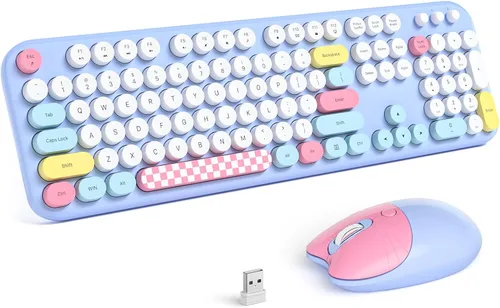Vista 18 de Atelus Combo de teclado inalámbrico y ratón, máquina de escribir de tamaño completo con teclado numérico y mouse conectado USB 2 en 1 para PC