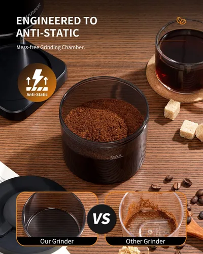 Vista 4 de KIDISLE Conical Burr Coffee Bean Grinder, 35 Settings, Anti-Static, Black