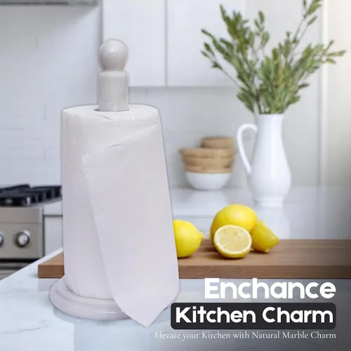 Vista 2 de Toallero de papel de cocina de mármol hecho a mano con soporte antideslizante - Soporte de papel de regalo para encimera de cocina, gabinete y baños