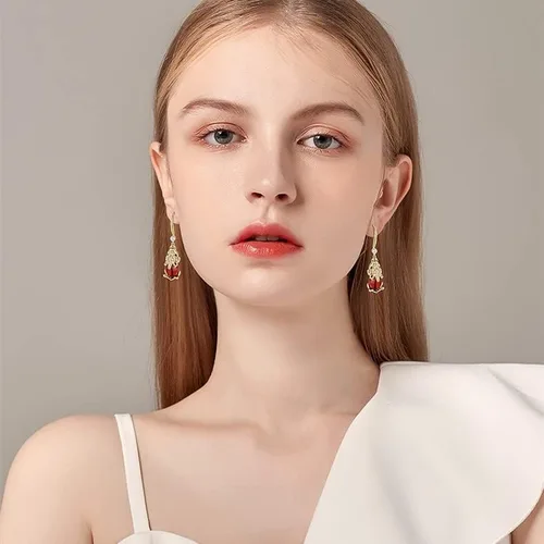 Vista 4 de Pendientes de gota Joyas Rubí 18K Pendientes Stud Joyería Pendiente Banquete de Cumpleaños y Bar Mitzvah