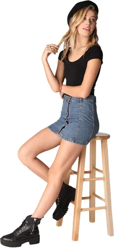Vista 4 de NIKIBIKI Top ajustado con cuello redondo y manga casquillo sin costuras para mujer, fabricado en Estados Unidos, talla única