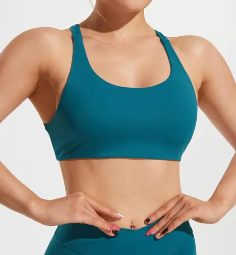 Vista 2 de JOYSPELS Brasier deportivo de entrenamiento para mujer, tirantes cruzados en la espalda, tops cortos casuales con almohadillas extraíbles