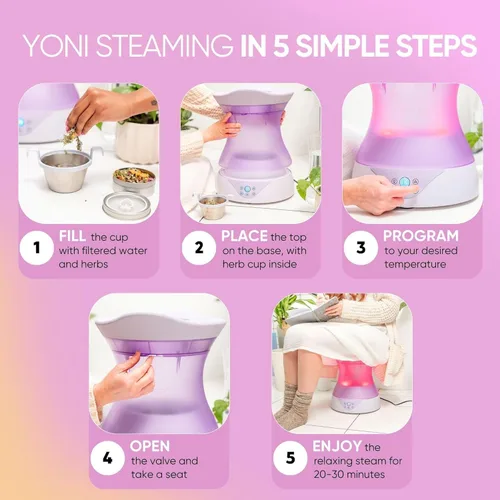 Vista 7 de Yoni - Juego de asiento de vapor para bienestar femenino y cuidado personal, vaporizador vaginal con control de temperatura SteamSafe y terapia