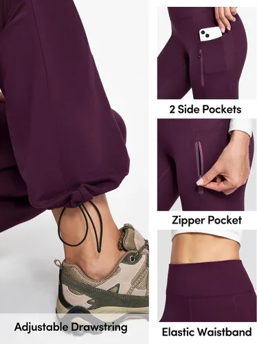 Vista 4 de IUGA Pantalones con forro polar para mujer, resistentes al agua, pantalones de senderismo para invierno, leggings acampanados con bolsillos, corte