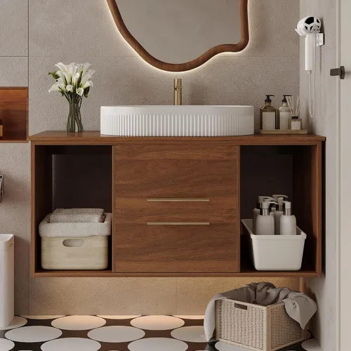 Vista 16 de SSLine Juego de tocador de baño montado en la pared con lavabo moderno de 30 pulgadas con lavabo superior y estante de almacenamiento, armario
