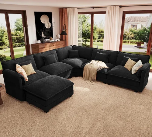 Vista 37 de ELUCHANG Sofá Seccional Modular en Forma de L de 113 pulgadas, cómodo sofá nube de 4 asientos con otomana móvil, sofá de asiento profundo para sala