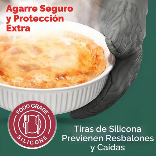 Vista 4 de Guantes de horno resistentes al calor - Juego de 2 guantes de cocina de silicona, gris Ashy