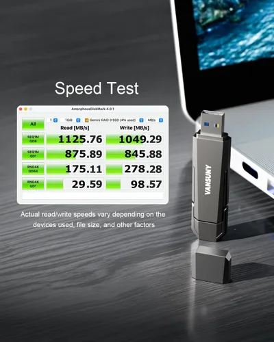Vista 6 de Vansuny Unidad de estado sólido USB de 256 GB de hasta 1000 MB/s USB 3.2 Gen 2 Dual SSD USB A + Tipo C SSD externo portátil para teléfono Android