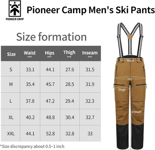 Vista 5 de Pioneer Camp Pantalones de esquí para hombre pantalones de snowboard aislados impermeables pantalones de nieve para hombre con peto desmontable