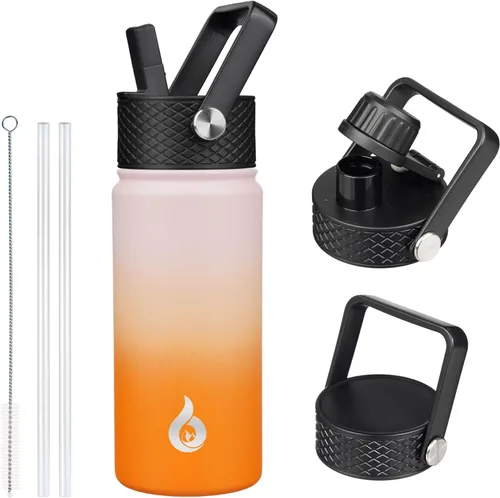 Vista 42 de BJPKPK Botellas de Agua Aisladas con Tapa de Pajita, Botella de Agua de Acero Inoxidable de 18oz, Termo Frío Caliente con 3 Tapas, Vaso de Viaje a